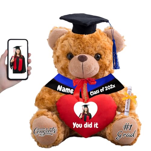FAHOXUMR Personalisierter Abschluss-Teddybär 2024, Graduation Geschenke für Sie mit Text+Foto, Abschlussbär mit Herz als Abschlussgeschenk für Ihn zum Abschluss 2024 (20cm-Text+Foto) von FAHOXUMR