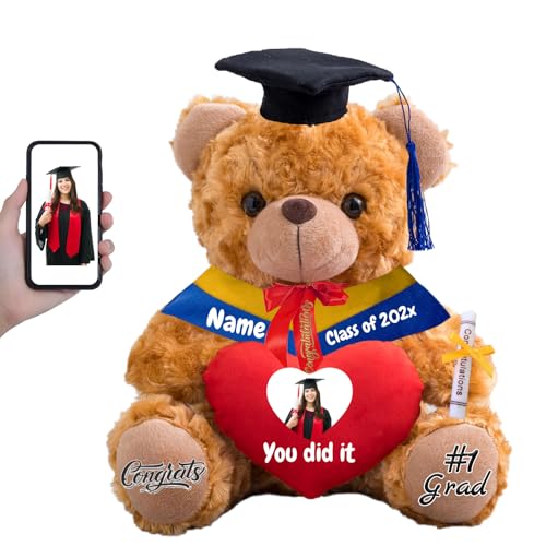 FAHOXUMR Personalisierter Abschluss-Teddybär 2024, Graduation Geschenke für Sie mit Text+Foto, Abschlussbär mit Herz als Abschlussgeschenk für Ihn zum Abschluss 2024 (25cm-Text+Foto) von FAHOXUMR