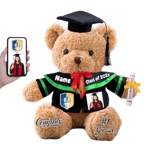 FAHOXUMR Personalisierter Abschluss-Teddybär 2024 mit Text+Foto, Abschlussbär für Abschlussfeier 2024 als Graduation Geschenke für Frauen Männer (30cm-Text+Foto) von FAHOXUMR