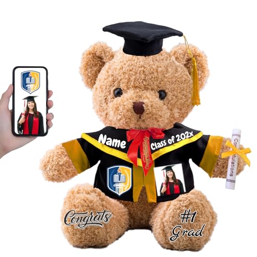 FAHOXUMR Personalisierter Abschluss-Teddybär 2024 mit Text+Foto, Abschlussbär für Abschlussfeier 2024 als Graduation Geschenke für Frauen Männer (30cm-Text+Foto) von FAHOXUMR