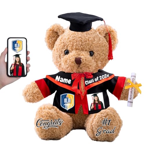 FAHOXUMR Personalisierter Abschluss-Teddybär 2024 mit Text+Foto, Abschlussbär für Abschlussfeier 2024 als Graduation Geschenke für Frauen Männer (30cm-Text+Foto) von FAHOXUMR