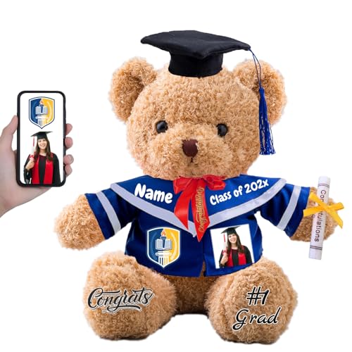 FAHOXUMR Personalisierter Abschluss-Teddybär 2024 mit Text+Foto, Abschlussbär für Abschlussfeier 2024 als Graduation Geschenke für Frauen Männer (30cm-Text+Foto) von FAHOXUMR