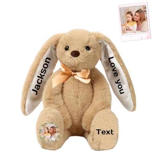 FAHOXUMR Personalisierter Plüschhase, Plüschhase mit Foto Text als Personalisiertes Langohren Hase als Personalisiertes Geschenk für Mädchen, Jungen, Kinder und Erwachsene, 25 cm FAHOXUMR Personalisierter Plüschhase, Plüschhase mit Foto Text als Personalisiertes Langohren Hase als Personalisiertes Geschenk für Mädchen, Jungen, Kinder und Erwachsene, 25 cm von FAHOXUMR