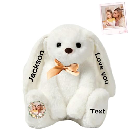FAHOXUMR Personalisierter Plüschhase, Plüschhase mit Foto Text als Personalisiertes Langohren Hase als Personalisiertes Geschenk für Mädchen, Jungen, Kinder und Erwachsene, 30 cm FAHOXUMR Personalisierter Plüschhase, Plüschhase mit Foto Text als Personalisiertes Langohren Hase als Personalisiertes Geschenk für Mädchen, Jungen, Kinder und Erwachsene, 30 cm von FAHOXUMR