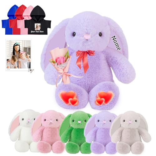 FAHOXUMR Personalisiertes Plüschhase Plüschtier, Individuelles Plüschhase Plüschtier mit Foto Name als Personalisiertes Bunny Plush für Baby Geschenk, Geburtstagsgeschenke für Sie Ihn, 25 cm von FAHOXUMR