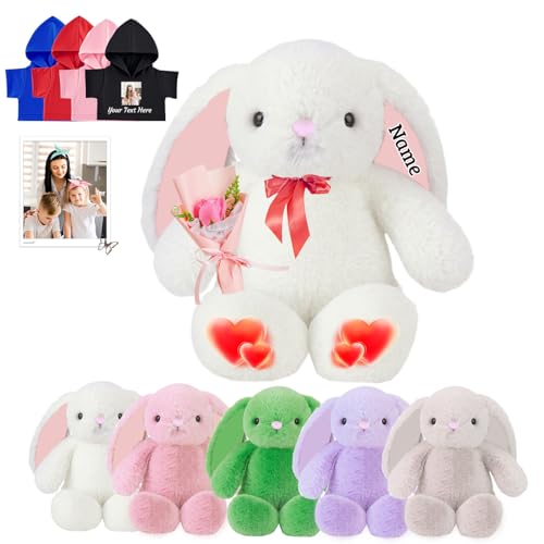 FAHOXUMR Personalisiertes Plüschhase Plüschtier, Individuelles Plüschhase Plüschtier mit Foto Name als Personalisiertes Bunny Plush für Baby Geschenk, Geburtstagsgeschenke für Sie Ihn, 25 cm von FAHOXUMR