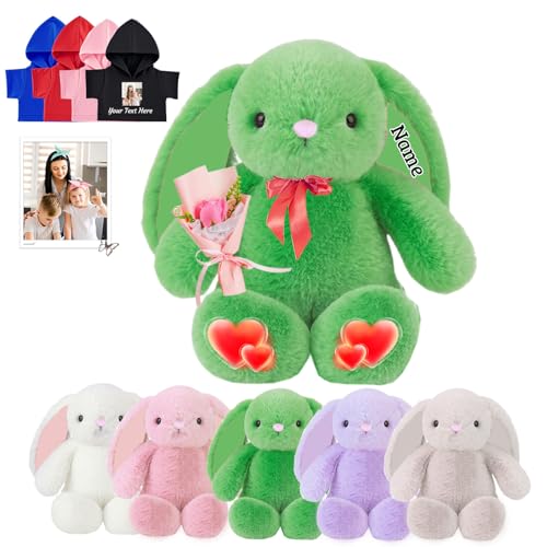 FAHOXUMR Personalisiertes Plüschhase Plüschtier, Individuelles Plüschhase Plüschtier mit Foto Name als Personalisiertes Bunny Plush für Baby Geschenk, Geburtstagsgeschenke für Sie Ihn, 25 cm von FAHOXUMR