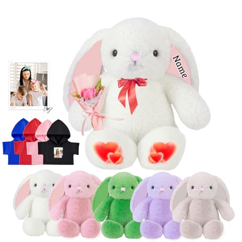 FAHOXUMR Personalisiertes Plüschhase Plüschtier, Individuelles Plüschhase Plüschtier mit Foto Name als Personalisiertes Bunny Plush für Baby Geschenk, Geburtstagsgeschenke für Sie Ihn, 30 cm von FAHOXUMR