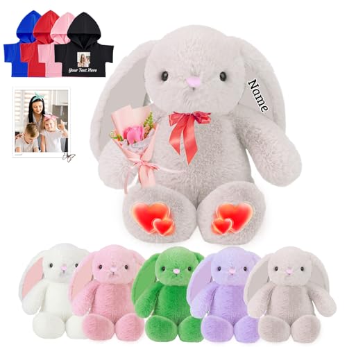 FAHOXUMR Personalisiertes Plüschhase Plüschtier, Individuelles Plüschhase Plüschtier mit Foto Name als Personalisiertes Bunny Plush für Baby Geschenk, Geburtstagsgeschenke für Sie Ihn, 30 cm von FAHOXUMR