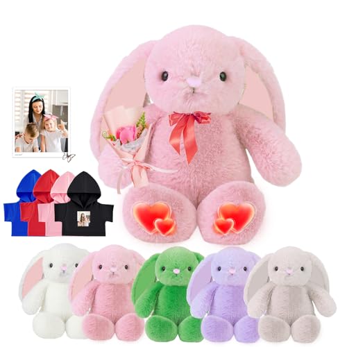 FAHOXUMR Personalisiertes Plüschhase Plüschtier, Individuelles Plüschhase Plüschtier mit Foto Name als Personalisiertes Bunny Plush für Baby Geschenk, Geburtstagsgeschenke für Sie Ihn, 30 cm von FAHOXUMR
