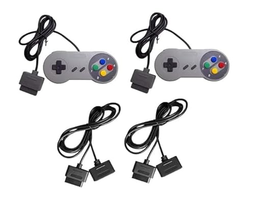 2er Set Retro Controller + 2X 1,8 m Verlängerungskabel – Kompatibel mit SNES / Super Nintendo – Gamepad Doppelpack für Klassische 16-Bit Konsolen von FAIRY TAIL & GLITZER FEE