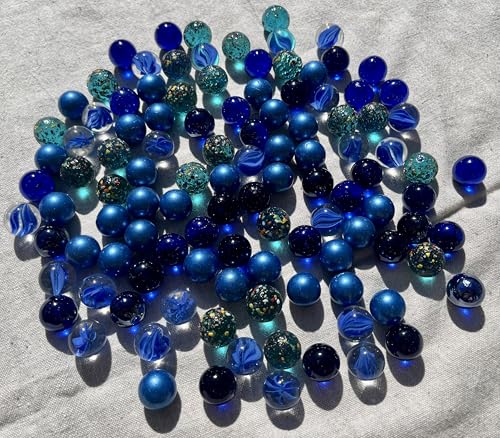 FAIRY TAIL & GLITZER FEE 100 Murmeln Blau Bunt Muster Glaskugeln 16mm Große Murmelspiel Blaue Murmel Plfanzendeko Kugelbahn Deko von FAIRY TAIL & GLITZER FEE