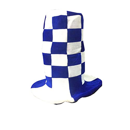 FAIRY TRENDZ Erwachsene, kariert, bedruckt, Kostüm, Party-Hut, Zubehör, Unisex, Blau / Weiß kariert, lang, verrückter Hut von FAIRY TRENDZ