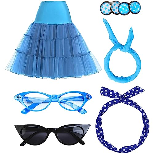 FAIRYRAIN Damen Halloween 50er Jahre Rockabilly 1950s Kostüm Accessoires Petticoat Unterrock, Bandana Haarband Ohrringe Handschuhe Katzenaugen Sonnenbrille Schal für Motoparty Retro Teily Party L FAIRYRAIN Damen Halloween 50er Jahre Rockabilly 1950s Kostüm Accessoires Petticoat Unterrock, Bandana Haarband Ohrringe Handschuhe Katzenaugen Sonnenbrille Schal für Motoparty Retro Teily Party L von FAIRYRAIN