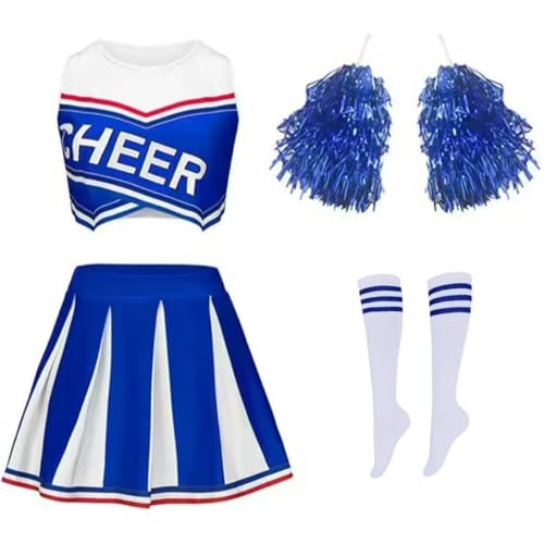 FAIRYRAIN Damen High school musical cheerleader kostüm Crop Tops + Rock + Socken + Pompoms Karneval Cosplay Set für Halloween, Party-Outfit FAIRYRAIN Damen High school musical cheerleader kostüm Crop Tops + Rock + Socken + Pompoms Karneval Cosplay Set für Halloween, Party-Outfit von FAIRYRAIN