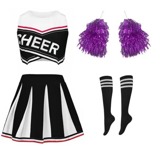FAIRYRAIN Damen High school musical cheerleader kostüm Crop Tops + Rock + Socken + Pompoms Karneval Cosplay Set für Halloween, Party-Outfit FAIRYRAIN Damen High school musical cheerleader kostüm Crop Tops + Rock + Socken + Pompoms Karneval Cosplay Set für Halloween, Party-Outfit von FAIRYRAIN