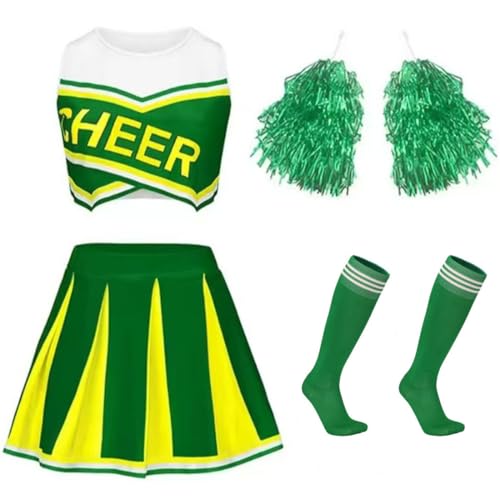 FAIRYRAIN Damen High school musical cheerleader kostüm Crop Tops + Rock + Socken + Pompoms Karneval Cosplay Set für Halloween, Party-Outfit FAIRYRAIN Damen High school musical cheerleader kostüm Crop Tops + Rock + Socken + Pompoms Karneval Cosplay Set für Halloween, Party-Outfit von FAIRYRAIN