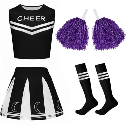 FAIRYRAIN Damen High school musical cheerleader kostüm Crop Tops + Rock + Socken + Pompoms Karneval Cosplay Set für Halloween, Party-Outfit FAIRYRAIN Damen High school musical cheerleader kostüm Crop Tops + Rock + Socken + Pompoms Karneval Cosplay Set für Halloween, Party-Outfit von FAIRYRAIN