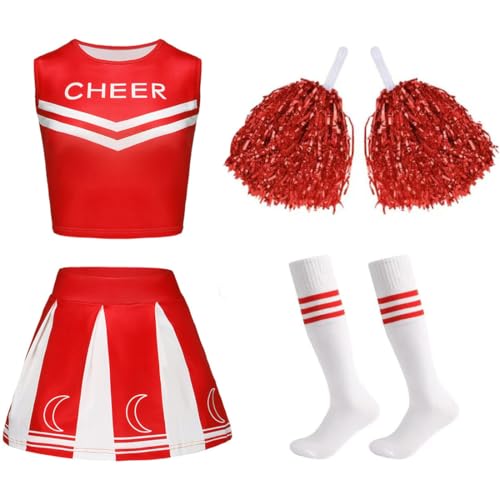 FAIRYRAIN Damen High school musical cheerleader kostüm Crop Tops + Rock + Socken + Pompoms Karneval Cosplay Set für Halloween, Party-Outfit FAIRYRAIN Damen High school musical cheerleader kostüm Crop Tops + Rock + Socken + Pompoms Karneval Cosplay Set für Halloween, Party-Outfit von FAIRYRAIN