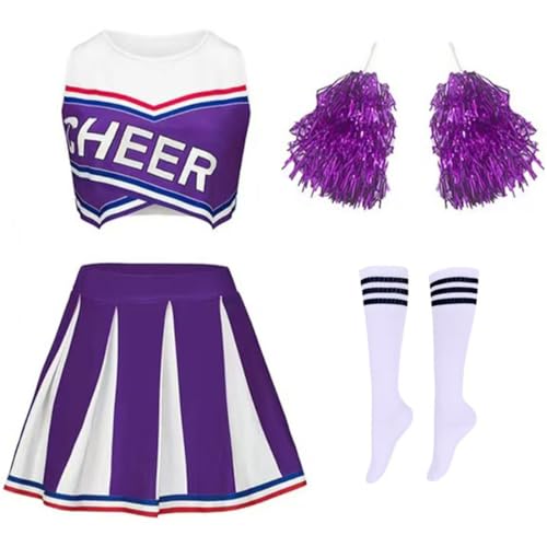 FAIRYRAIN Damen High school musical cheerleader kostüm Crop Tops + Rock + Socken + Pompoms Karneval Cosplay Set für Halloween, Party-Outfit FAIRYRAIN Damen High school musical cheerleader kostüm Crop Tops + Rock + Socken + Pompoms Karneval Cosplay Set für Halloween, Party-Outfit von FAIRYRAIN