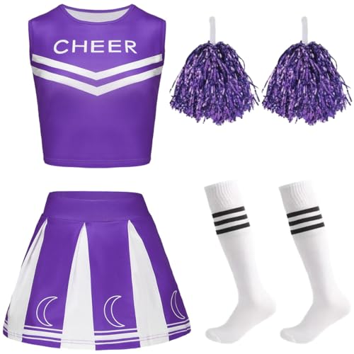 FAIRYRAIN Damen High school musical cheerleader kostüm Crop Tops + Rock + Socken + Pompoms Karneval Cosplay Set für Halloween, Party-Outfit FAIRYRAIN Damen High school musical cheerleader kostüm Crop Tops + Rock + Socken + Pompoms Karneval Cosplay Set für Halloween, Party-Outfit von FAIRYRAIN