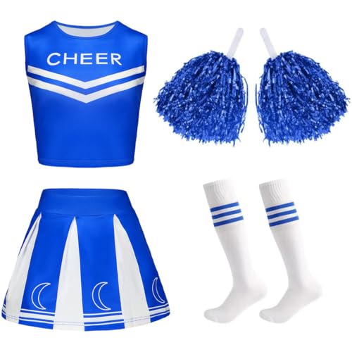 FAIRYRAIN Damen High school musical cheerleader kostüm Crop Tops + Rock + Socken + Pompoms Karneval Cosplay Set für Halloween, Party-Outfit FAIRYRAIN Damen High school musical cheerleader kostüm Crop Tops + Rock + Socken + Pompoms Karneval Cosplay Set für Halloween, Party-Outfit von FAIRYRAIN