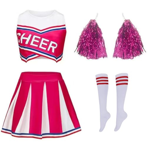 FAIRYRAIN Damen High school musical cheerleader kostüm Crop Tops + Rock + Socken + Pompoms Karneval Cosplay Set für Halloween, Party-Outfit FAIRYRAIN Damen High school musical cheerleader kostüm Crop Tops + Rock + Socken + Pompoms Karneval Cosplay Set für Halloween, Party-Outfit von FAIRYRAIN