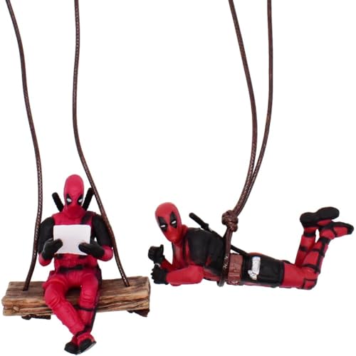 Deadpool Rückspiegel Figuren Dekoration Mini Figuren Set Cake Topper Auto Dekoration Anhänger Geburtstag Jubiläum Spielzeug Ornament Car Zubehör Deko für Frauen & Männer 2pcs von FAKKA