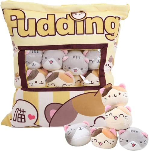 FAKKA Abnehmbare Spielzeug, Plüsch Pudding Katze, Tasche, niedliche Dekoration Geschenk für Jugendliche, Mädchen, Kinder (8 gelbe Kätzchen) von FAKKA
