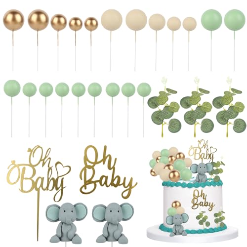 28 Pcs Tortendeko Babyparty, 2 Stück 3D Elefante Baby Tortendeko mit 21 Stück Torten Kugeln, Kreativität Oh Baby Cake Topper für Junge, Tortendeko Babyparty für Baby Shower von FAMCUCHE