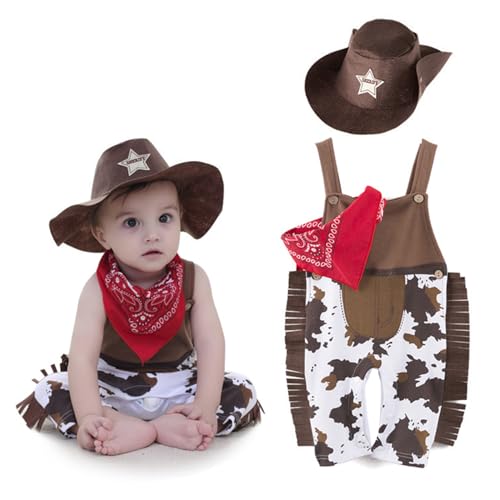 FANCYINN Western Cowboy Kostüm Strampler mit Bandana Rot und Hut für Baby und Kleinkind Jungen Halloween Party Overall Kleidung Set 0-3 Monate FANCYINN Western Cowboy Kostüm Strampler mit Bandana Rot und Hut für Baby und Kleinkind Jungen Halloween Party Overall Kleidung Set 0-3 Monate von FANCYINN