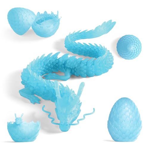 FANGHENG 3D gedrucktes Drachenei Geheimnisvolle Drachen Spielzeug Realistische Beweglicher Drache Flexible Gelenke berraschung Easter Dracheneier Schreibtischspielzeug (Kristall Blitz Blau) von FANGHENG