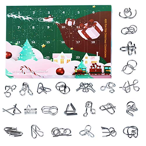 FANGZI 24 Stück Knobelspiele für Erwachsene Kinder, 3D Metall Puzzle Geduldspiele Brainteaser Rätsel Set Adventskalender Spielzeug von FANGZI