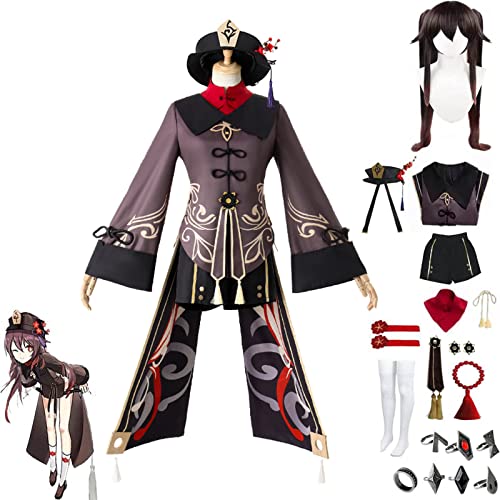 FANKXIUXI Genshin Impact Hu Tao Cosplay Kostüm Outfit Spiel Anime Charaktere Venti Uniform Kleid Full Set Halloween Dress Up Anzug mit Perückenhut L von FANKXIUXI