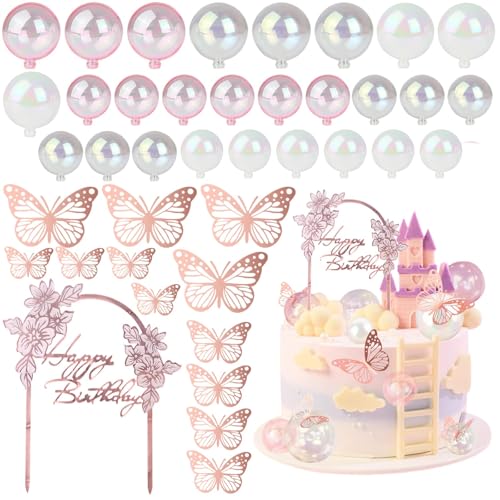 FANNAS 40 Stück Happy Birthday Tortendeko Mädchen Tortendeko Kugeln,Roségoldener Schmetterling Transparente Kugel,Geeignet zum Dekorieren Ihrer Selbstgemachten Kuchen Oder Bastelarbeiten FANNAS 40 Stück Happy Birthday Tortendeko Mädchen Tortendeko Kugeln,Roségoldener Schmetterling Transparente Kugel,Geeignet zum Dekorieren Ihrer Selbstgemachten Kuchen Oder Bastelarbeiten von FANNAS