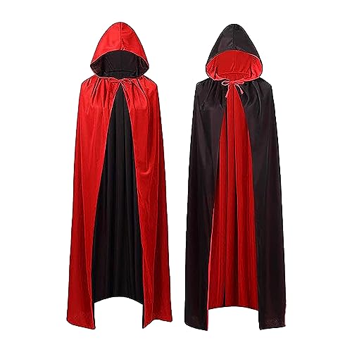 Vampir Umhang,Halloween Kostüm Umhang mit Kapuze, Kapuzenumhang Schwarz Rot Doppelseitig Mit Erwachsener Für Halloween Kostüm(120CM) von FANNITE