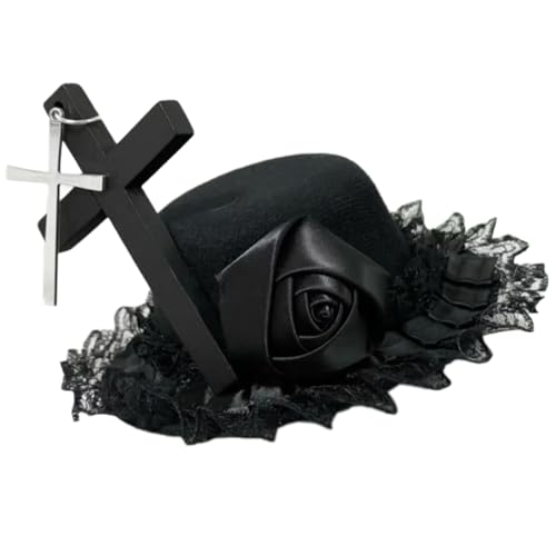 FANSHINUO Punk gekreuzte Rose Blume Hut Haarspange Subcutlure Kopfbedeckung für Frauen Cosplay Musik Festivals und Alltag Styling Hut Dark Series Haarschmuck von FANSHINUO