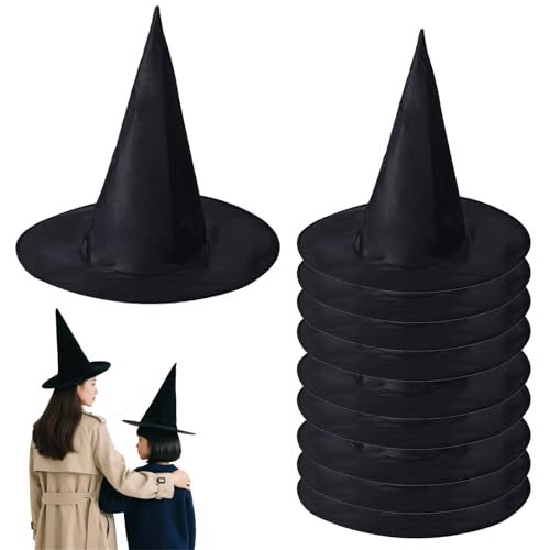 FANSU 10er Pack Hexenhut Schwarz Damen, Hexenhut Klein Deko Halloween Kinder Erwachsene für Kostüm Zubehör Accessoires für Karneval Fasching Mottoparty Cosplay (33 * 32cm,Schwarz) von FANSU
