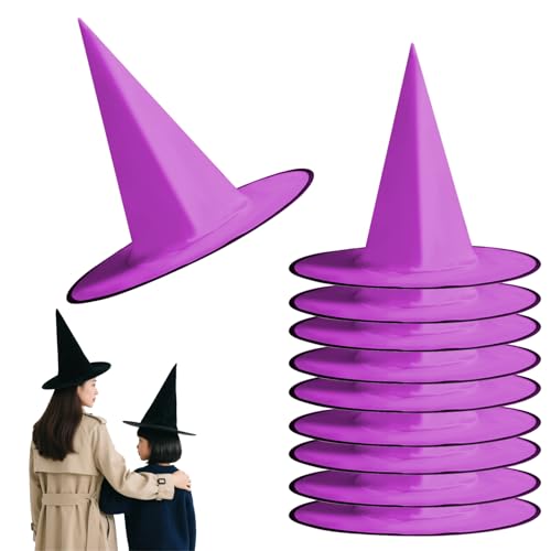 FANSU 10er Pack Hexenhut Schwarz Damen, Hexenhut Klein Deko Halloween Kinder Erwachsene für Kostüm Zubehör Accessoires für Karneval Fasching Mottoparty Cosplay (38x36cm,Lila) von FANSU