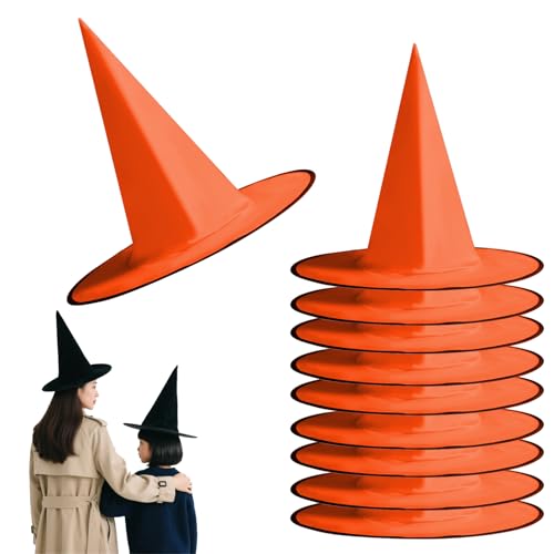 FANSU 10er Pack Hexenhut Schwarz Damen, Hexenhut Klein Deko Halloween Kinder Erwachsene für Kostüm Zubehör Accessoires für Karneval Fasching Mottoparty Cosplay (38x36cm,Orange) von FANSU