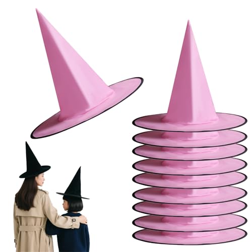 FANSU 10er Pack Hexenhut Schwarz Damen, Hexenhut Klein Deko Halloween Kinder Erwachsene für Kostüm Zubehör Accessoires für Karneval Fasching Mottoparty Cosplay (38x36cm,Rosa) von FANSU