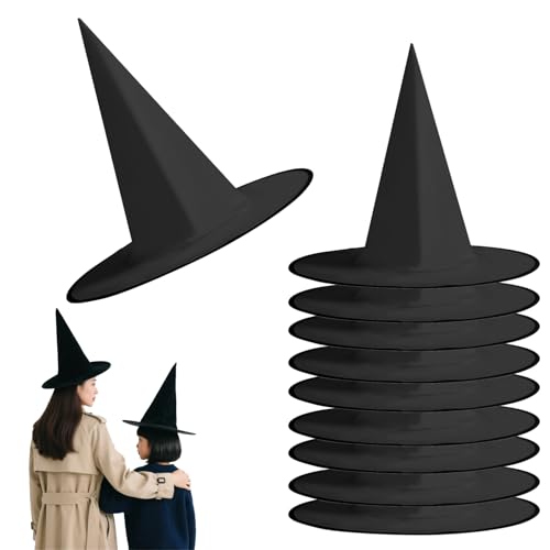 FANSU 10er Pack Hexenhut Schwarz Damen, Hexenhut Klein Deko Halloween Kinder Erwachsene für Kostüm Zubehör Accessoires für Karneval Fasching Mottoparty Cosplay (38x36cm,Schwarz) von FANSU