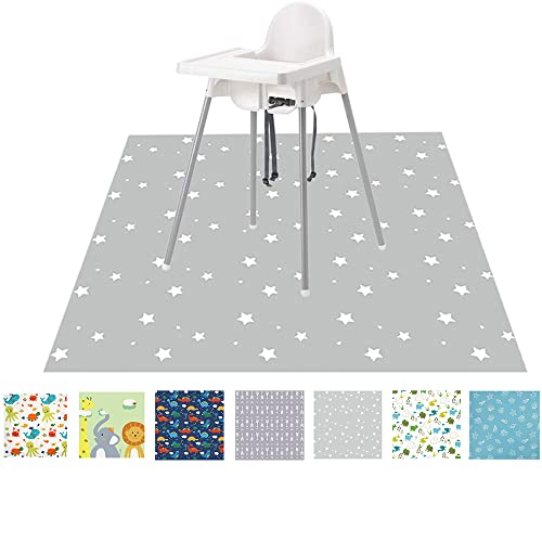 FANSU Hochstuhl Bodenmatte Wasserdicht rutschfest, Karikatur Hochstuhl Spritzmatte Waschbar Spill Mat Spielmatte/Krabbelmatte/Campingmatte für Baby Kinder Fütterung, 130x130cm (graue Sterne) von FANSU