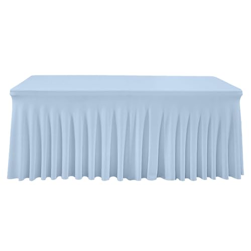 FANSU Spandex Tischrock, Party Tischröcke Elegant Rechteckig Tischdecke mit Rock Stretch Knitterfreie Tischdecken Waschbar für Hochzeit Restaurant Bankettmesse (6FT/183x76cm,Hellblau) von FANSU