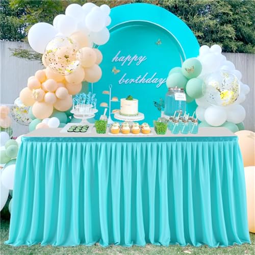 FANSU Tischrock Party, Tischrock Tisch Rock Deko Tischdecke Rund Rechteckig Tischdekoration für Geburtstag Kuchen Hochzeit Bankett Babyparty Taufe Weihnachten (Cyan,6FT/183x77cm) von FANSU