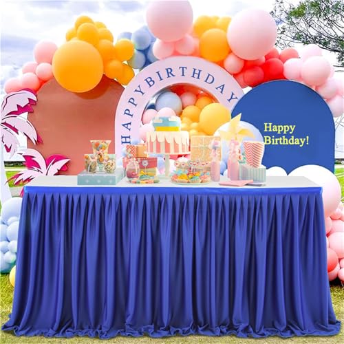 FANSU Tischrock Party, Tischrock Tisch Rock Deko Tischdecke Rund Rechteckig Tischdekoration für Geburtstag Kuchen Hochzeit Bankett Babyparty Taufe Weihnachten (Dunkelblau,6FT/183x77cm) von FANSU