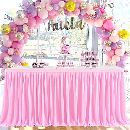 FANSU Tischrock Party, Tischrock Tisch Rock Deko Tischdecke Rund Rechteckig Tischdekoration für Geburtstag Kuchen Hochzeit Bankett Babyparty Taufe Weihnachten (Rosa,6FT/183x77cm) von FANSU