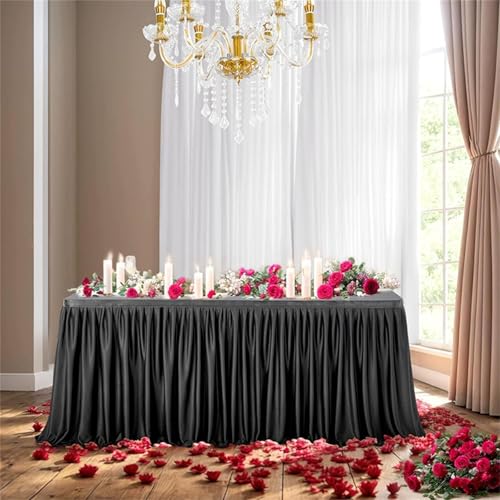 FANSU Tischrock Party,Tischrock Tisch Rock Deko Tischdecke Rund Rechteckig Tischdekoration für Geburtstag Kuchen Hochzeit Bankett Babyparty Taufe Weihnachten (Schwarz,14FT/426x78cm) von FANSU