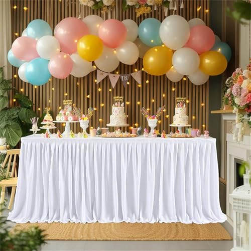 FANSU Tischrock Party,Tischrock Tisch Rock Deko Tischdecke Rund Rechteckig Tischdekoration für Geburtstag Kuchen Hochzeit Bankett Babyparty Taufe Weihnachten (Weiß,6FT/183x78cm) von FANSU
