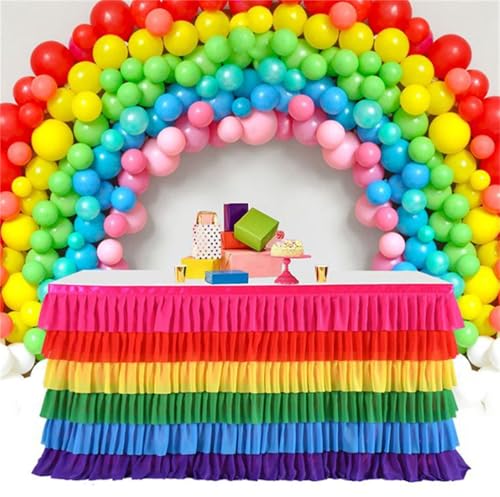 FANSU Tüll Tischrock, Bunt Regenbogen Tischrock Party Tisch Rock Deko Tischdecke Rund Rechteckig Tischdekoration für Geburtstag Kuchen Hochzeit Bankett Babyparty (Mehrfarbig,6FT/183x77cm) von FANSU